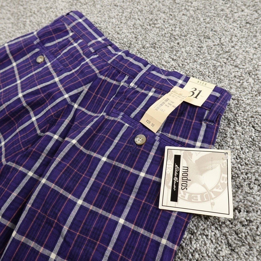 VTG Eddie Bauer Shorts Mens 31 Blue Madras Chino Pleated Golf Preppy Outdoor NEW